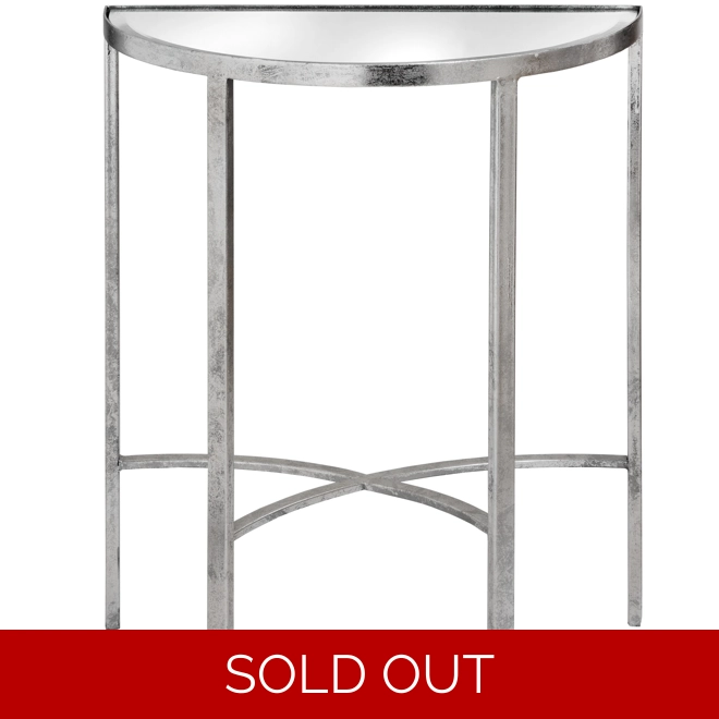 product Image for Mirrored Silver Half Moon Table With Cross Detail